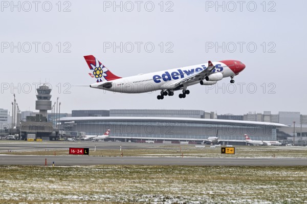 Aircraft Edelweiss Air, Airbus A340-300, HB-JMC, Zurich Kloten, Switzerland, Europe