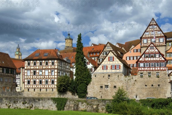 Europe, Germany, Baden-Württemberg, Schwäbisch Hall, an der Kocher, View from Unterwöhrd to the old town, Schwäbisch Hall, Baden-Württemberg, Germany, Europe