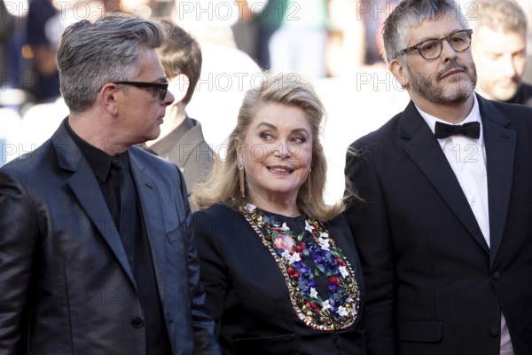 Cannes, France, 21 May 2024: Benjamin Biolay, Catherine Deneuve and Christophe Honore at the premiere of Marcello Mio on the red carpet of the Palais des Festivals during the 77th Cannes International Film Festival. The 77th Cannes International Film Festival will take place from 14 to 25 May 2024, Europe