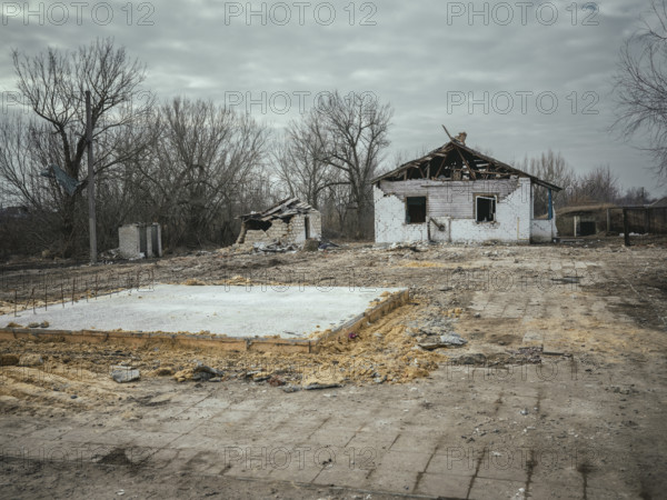 Place where 59 people were killed in a Russian attack by a direct hit from an Iskander missile in the village of Hroza. All the victims are local residents. Pensioners, all were civilians, Hroza, Ukraine, Europe