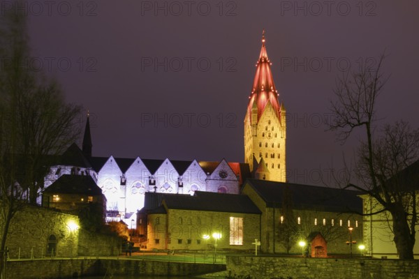 Paderborn Cathedral, St Liborius, night shot, Paderborn, Westphalia, North Rhine-Westphalia, Germany, Europe