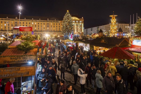 The Dresden Striezelmarkt is a Christmas market in Dresden. It has been held in Advent since 1434, usually on the Altmarkt square, and attracts an average of around two million visitors every year. It is the oldest certified Christmas market in Germany, Dresden, Saxony, Germany, Europe