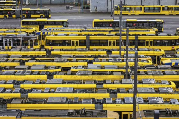 Essen, North Rhine-Westphalia, Germany, Trams at Ruhrbahn depot, Verdi and EVG warning strike, Europe