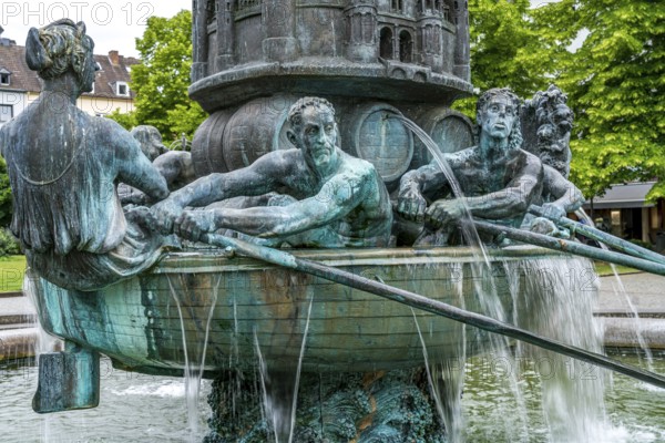 Detail of the historical column of the fountain on Josef-Görres-Platz in the historic centre of Koblenz, Rhineland-Palatinate, Germany, Europe