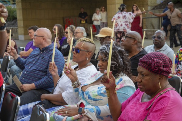 Detroit, Michigan USA, 26 July 2024, LGBT Detroit holds a candlelight vigil to honor LGBT ancestors and the spirit of community. LGBT Detroit is a nonprofit serving the lesbian, gay, bisexual, and transgender African-American community. The vigil was part of its annual 'Hotter Than July' celebration