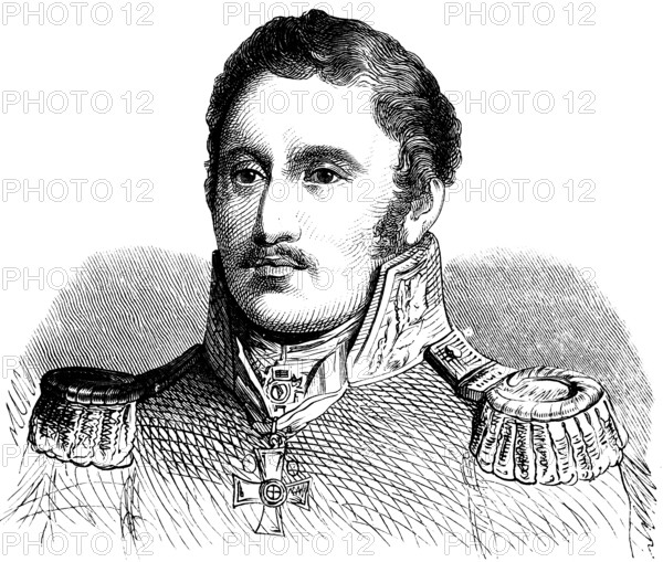 Portrait of jingen Ludwig Adolf Peter, Prince of Sayn-Wittgenstein-Ludwigsburg, Battle of Austerlitz, Commanding Major General, Saxony-Anhalt, uniform, medals, face, Prussia, historical illustration 1882