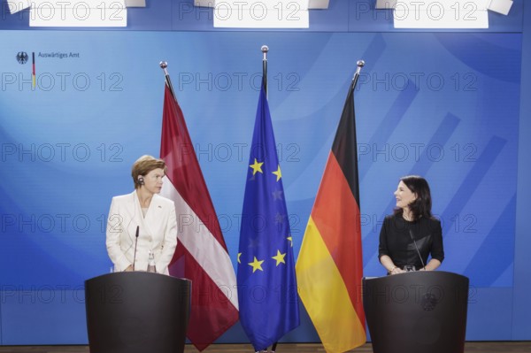 Baiba Braze, Foreign Minister of Latvia, and Annalena Bärbock (Alliance 90/The Greens), Federal Foreign Minister, at a joint press conference at the Federal Foreign Office in Berlin, 1 July 2024