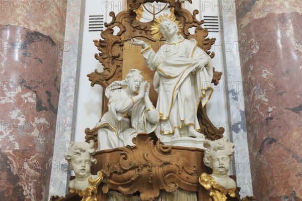Interior of the Cistercian Abbey Church Fürstenfeld in Fürstenfeldbruck, Upper Bavaria, Bavaria, Germany, Jesus and the adulteress, Europe