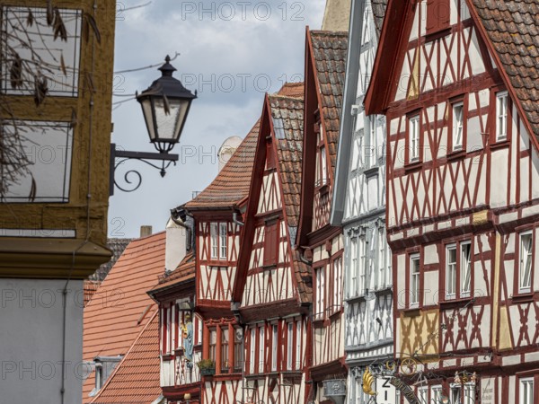 Historical houses in downtown Ochsenfurt at river Main, Bavaria, Germany, Europe