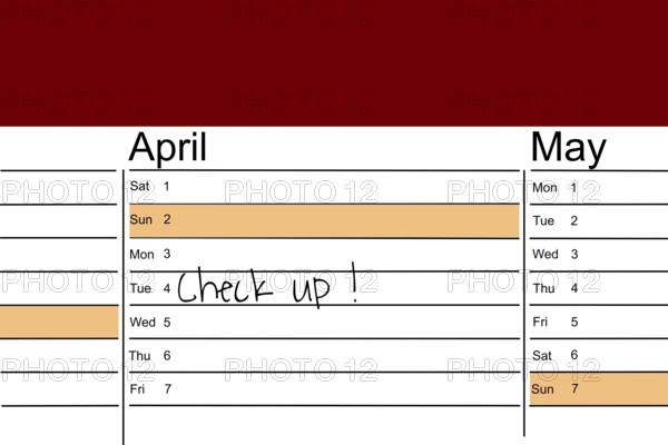 Symbolic image: Appointment diary with note for preventive medical check-up (English)