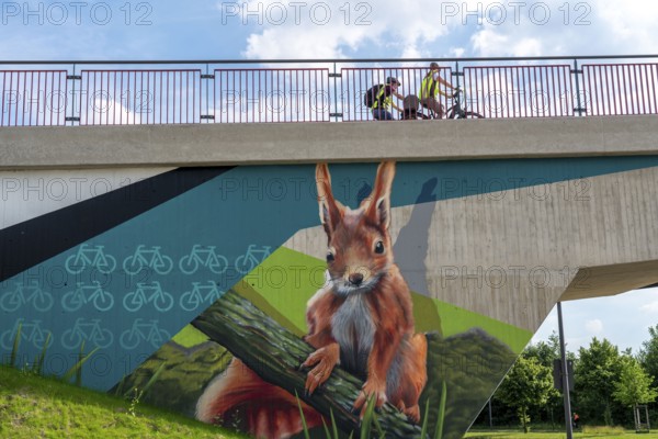 New cycle and footpath bridge, section of the RS1, Radschnellweg Ruhr, over Berthold-Beitz Boulevard, in Essen, North Rhine-Westphalia, Germany, Europe