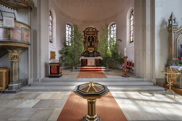 Interior of the parish church of St Andreas, built between 1846 and 1853 in neo-Romanesque style, Wassermungenau, Middle Franconia, Bavaria, Germany, Europe
