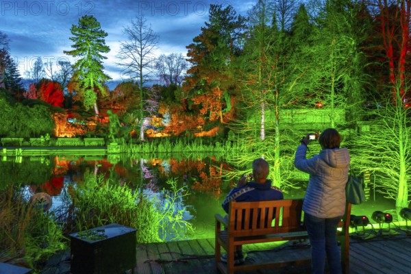 Parkleuchten, event in winter, in the Grugapark in Essen, many different light installations, across the park, attract many thousands of visitors, North Rhine-Westphalia, Germany, Europe