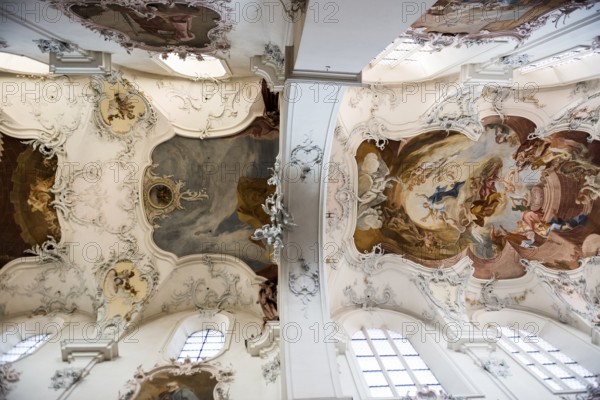 Baroque church, vaulted ceiling, Fridolinsmünster, Church of St Fridolin, Bad Säckingen, Upper Rhine, Rhine, Black Forest, Baden-Württemberg, Germany, Europe