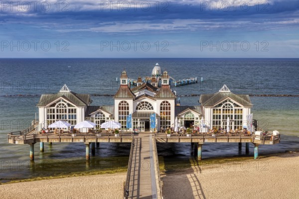 Majestic pier with magnificent pavilion and blue sky, Rügen