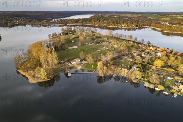 The Amtswerder peninsula seen from the air, Feldberger Seenlandschaft, Mecklenburg-Vorpommern, Germany, Europe
