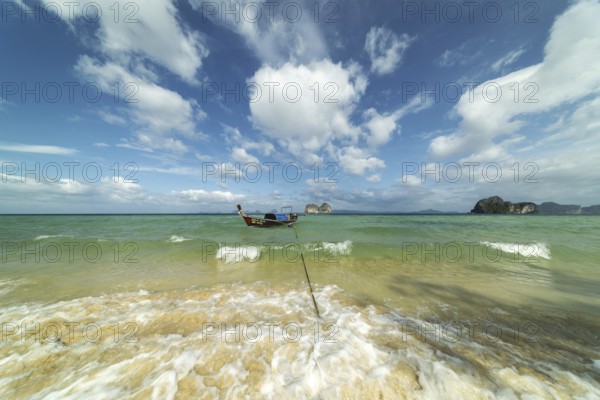 Longtail boat on the beach, Koh Ngai Island, Andaman Sea, Satun Province, Southern Thailand, Thailand, Asia
