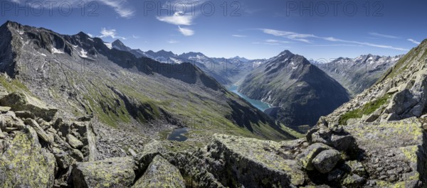 Panorama, Impressive mountain landscape, Schlegeis reservoir, dramatic sky, Tyrol, Austria, Europe