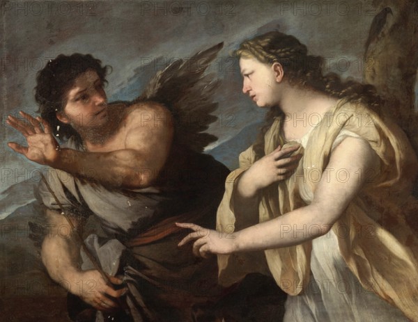 Picus and Circe, painting by Luca Giordano (Italian, 1634-1705), historically, digitally restored reproduction of a 17th-century original, exact date unknown, Picus And Circe, painting made by Luca Giordano (Italian, Historically, digitally restored reproduction of a 17th-century original, exact date unknown