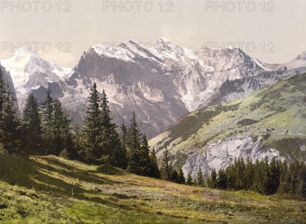 Wengrenalp, Bernese Oberland, Switzerland, Historic, digitally restored reproduction from a 19th century original, Record date not stated, Bernese Oberland, Switzerland, Historic, digitally restored reproduction from a 19th century original, Record date not stated, Europe