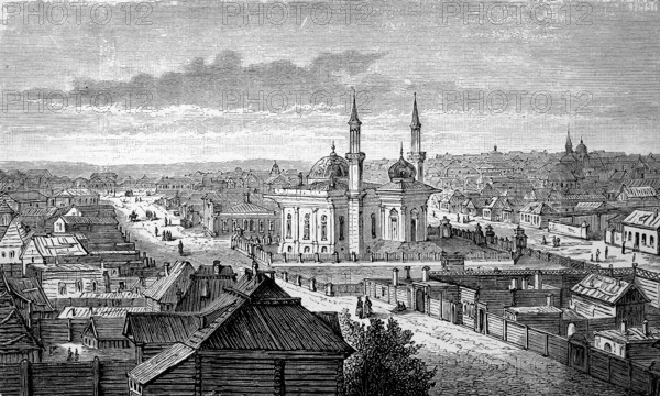 Semei, Semipalatinsk, a town in eastern Kazakhstan, in 1880, Historical, digital reproduction of an original from the 19th century