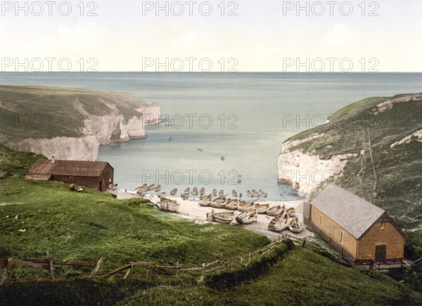 Flamborough Head is a peninsula 13 km long on the North Sea coast of Yorkshire, England, Historic, digitally restored reproduction from a 19th century original, Record date not stated
