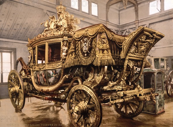 The ceremonial carriage of Charles X in Versailles, France, ca 1890, Historical, digitally restored reproduction from a 19th century original, Record date not stated, Europe