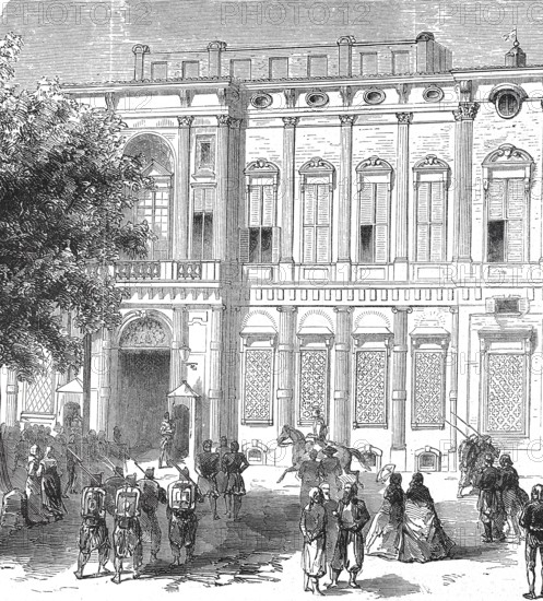 Historical, digitally restored reproduction from a 19th century original, Record date not stated, The royal palace in Alessandria, headquarters of Napoleon III, 1860, Piedmont, Italy, Europe
