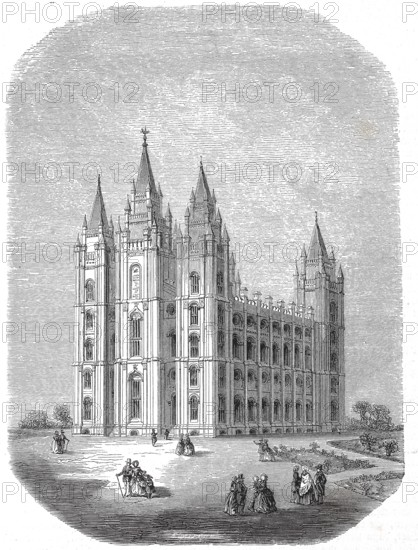 Historic, digitally restored reproduction from a 19th century original, Record date not stated, The new Mormon Temple in Great Lake City, Salt Lake Temple is the most famous and largest temple of the Church of Jesus Christ of Latter-day Saints, Salt Lake, Utah, USA, North America
