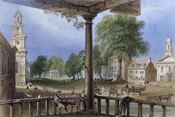 Northampton Massachusetts USA, After a nineteenth century engraving by R Sands after W. H. Bartlett, Historic, digitally restored reproduction from a nineteenth century original, Record date not stated