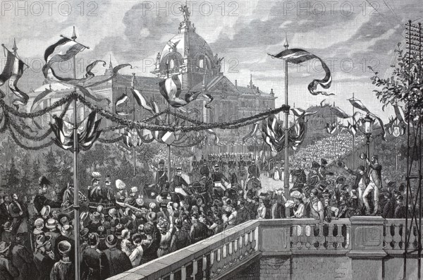 The entry of the German imperial couple into Strasbourg, homage of the Alsace-Lorraine in front of the imperial palace in 1897, France, digital reproduction of an original from the 19th century, historical, Europe