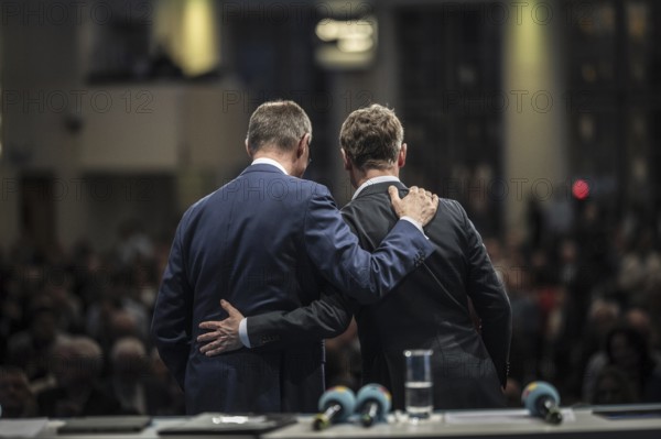 CDU Secretary General Carsten Linnemann attends the CDU policy convention in Cologne, 1 March 2024, with Friedrich Merz