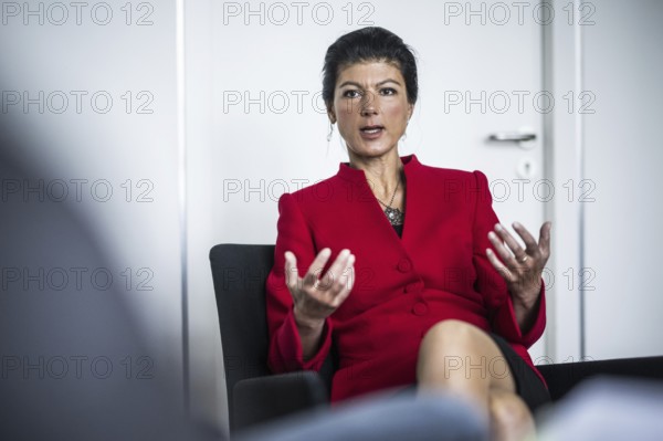 Sahra Wagenknecht is a member of the German Bundestag and founder of the BSW party, pictured here in front of her office in the German Bundestag in Berlin, 10 April 2024