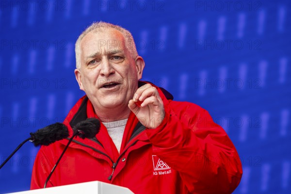 Jürgen Kerner, Second Chairman of IG Metall. IG Metall action day in Stuttgart. Metalworkers fight for the future of industrial jobs. Their demands: Employers should stop cutting jobs and refrain from site closures and relocations. The union is expecting 25, 000 participants. Stuttgart, Baden-Württemberg, Germany, Europe