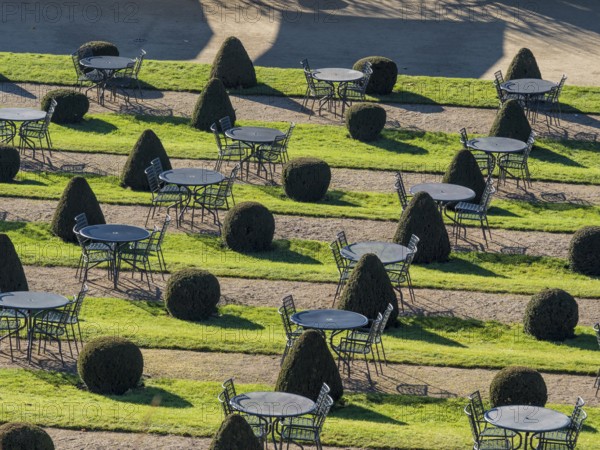 Outside tables at vineyard of castle Wackerbarth, Radebeul near Meissen, Germany, Europe