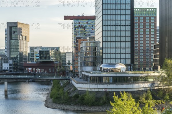 Office building, Hyatt Regency and Innside Hotel in the Media Harbour, state capital Düsseldorf, North Rhine-Westphalia, Germany, Europe