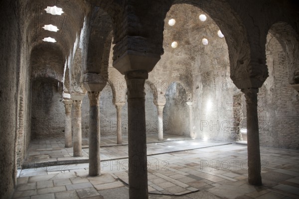 Banos Arabes, historic Arabic Baths, eleventh century Moorish public baths, Carrera del Darro, Granada, Spain, Europe