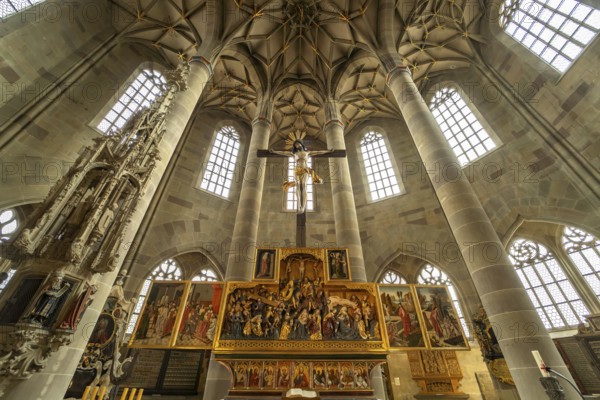 High altar Passion and Resurrection of Jesus in the Protestant parish church of St Michael, Schwäbisch Hall, Baden-Württemberg, Germany, Europe