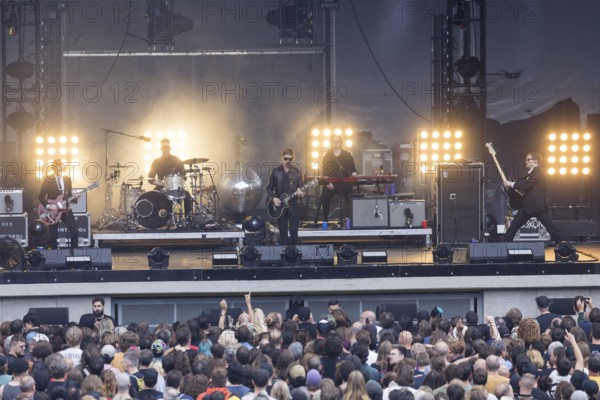 Daniel Kessler (guitarist), Samuel Sam Fogarino (drummer), Paul Banks (singer), Brandon Curtis (keyboarder) and Brad Truax (bassist) of the band Interpol live at the Parkbühne Wuhlheide in Berlin on 22 June 2024