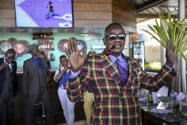 Sapeur, member of the Société des Ambianceurs et des Personnes élégantes (SAPE), society of entertainers and stylish people, Brazzaville, Republic of Congo