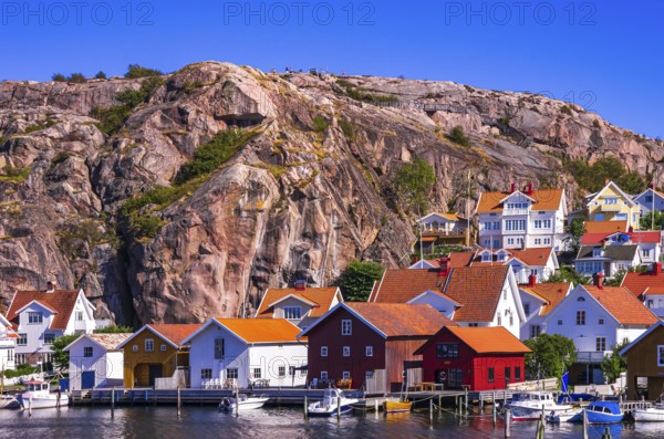 Picturesque view of Fjällbacka in Bohuslän, Västra Götalands län, Sweden, made famous by the crime novels of Swedish author Camilla Läckberg, Europe