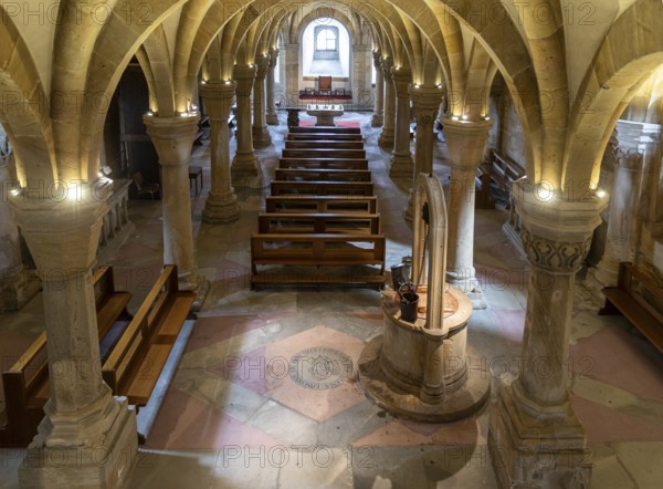 Crypt with fountain under the east choir of Bamberg Cathedral, Bavaria, Germany, Europe
