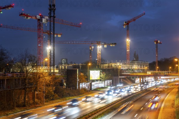 Major construction site in Düsseldorf, on the B8, Danziger Straße, construction of a residential and commercial complex, Deiker Höfe, North Rhine-Westphalia, Germany, Europe
