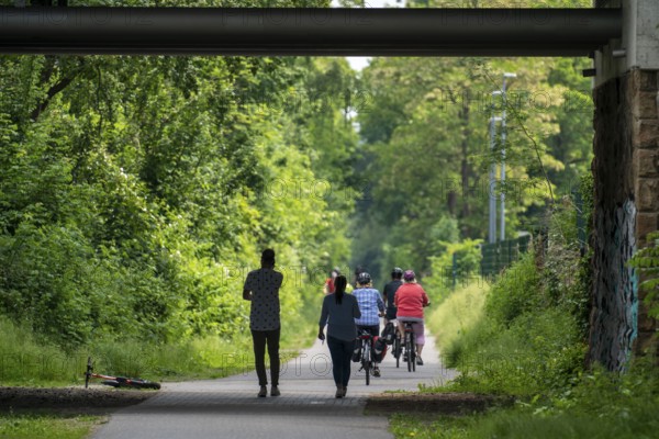 The Grugatrasse, former railway line, now cycle path, footpath, from Mülheim via Essen-Rüttenscheid to Essen-Steele, Essen, North Rhine-Westphalia, Germany, Europe