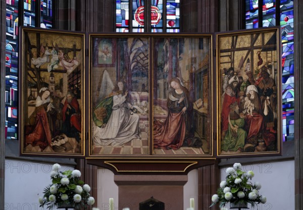 Interior view of altar, high altar, chancel, St Mary's Chapel, Würzburg, Lower Franconia, Bavaria, Germany, Europe