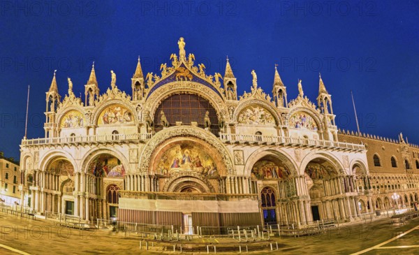 View from 'San Marcus' Place over to the Church of 'San Marco' in Venice by night in winter, Italy, Europe