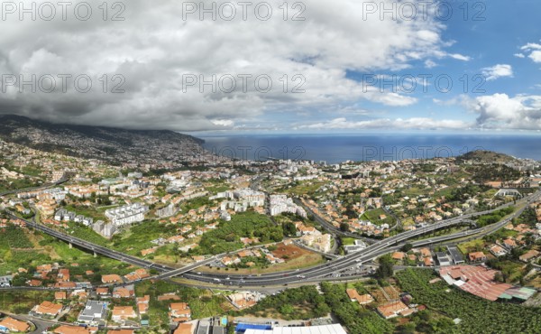 Aerial drone view of Funchal town, Madeira island, Portugal, Europe