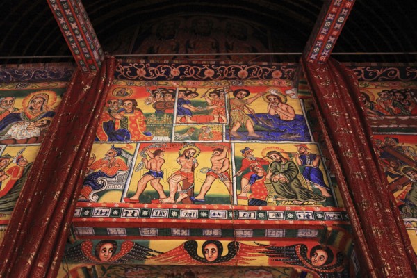 Ahamra region, Azoa Maryam round church on the Zeghie peninsula in Lake Tana, Lake Tsana or Lake Dembea, mural painting, Ethiopia, Africa