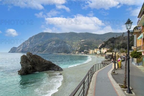 Colorful Manarola streets on scenic the hills facing Mediterranean shoreline