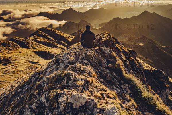 Sunrise hike on the Hochplatte in the Ammergau Alps, Ammergebirge in the Allgäu, Bavaria, Germany, Europe